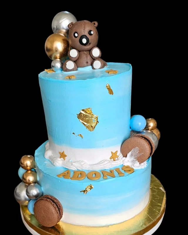 Blue Teddy Bear Celebration Cake