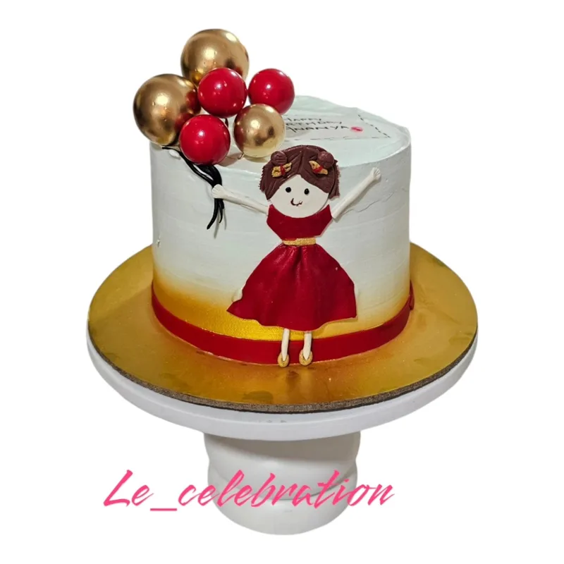 Cute Girl with Balloons Birthday Cake
