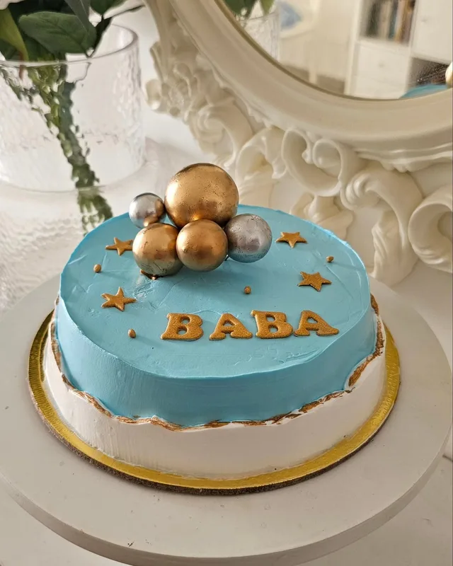 Blue and Gold Baba Celebration Cake