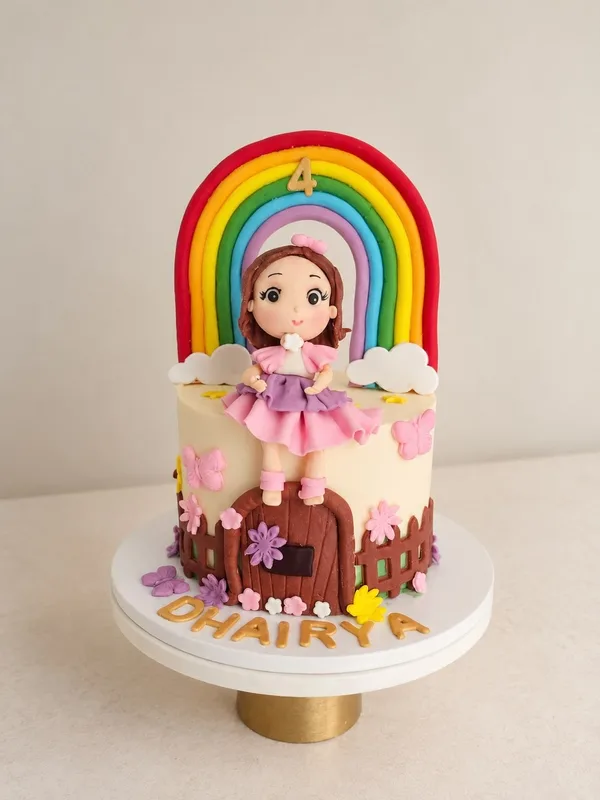 Rainbow Doll Theme Birthday Cake
