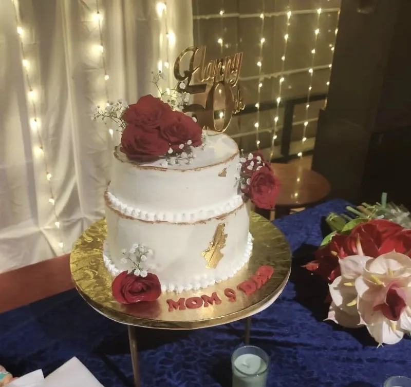 Golden Anniversary Floral Tier Cake
