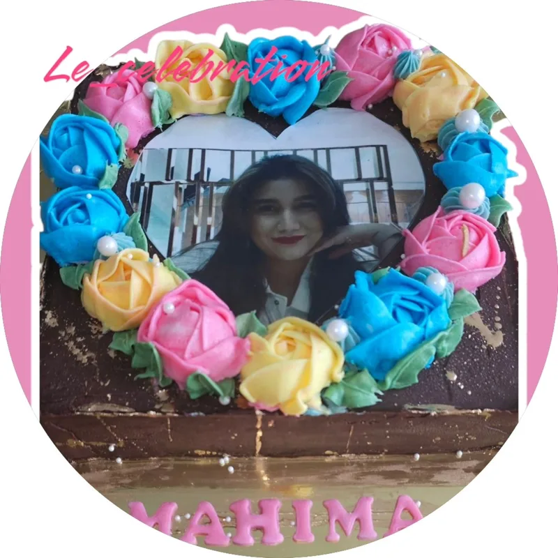 Customized Floral Photo Chocolate Cake