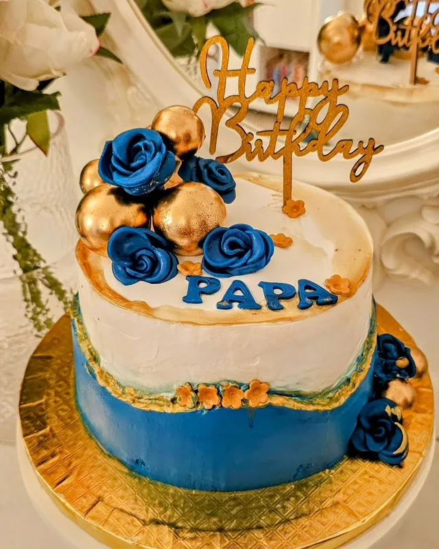 Royal Blue and Gold Birthday Cake for Papa