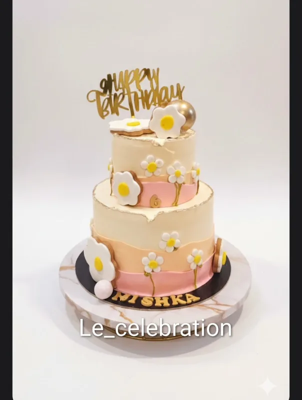 Pastel Daisy Two Tier Birthday Cake