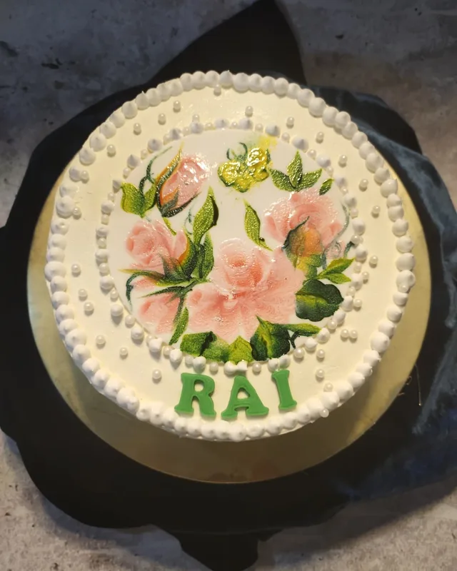 Hand-Painted Floral Rose Cake