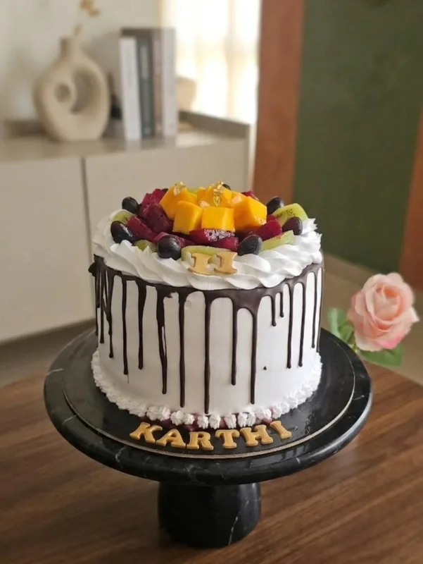 Fresh Fruit Chocolate Drip Cake