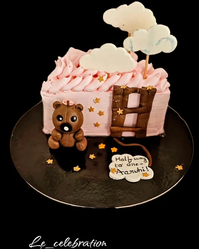 Pink Teddy Bear Half Birthday Cake