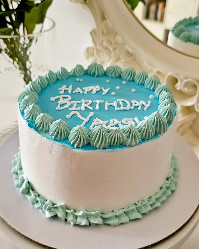 Vintage English Aqua Birthday Cake