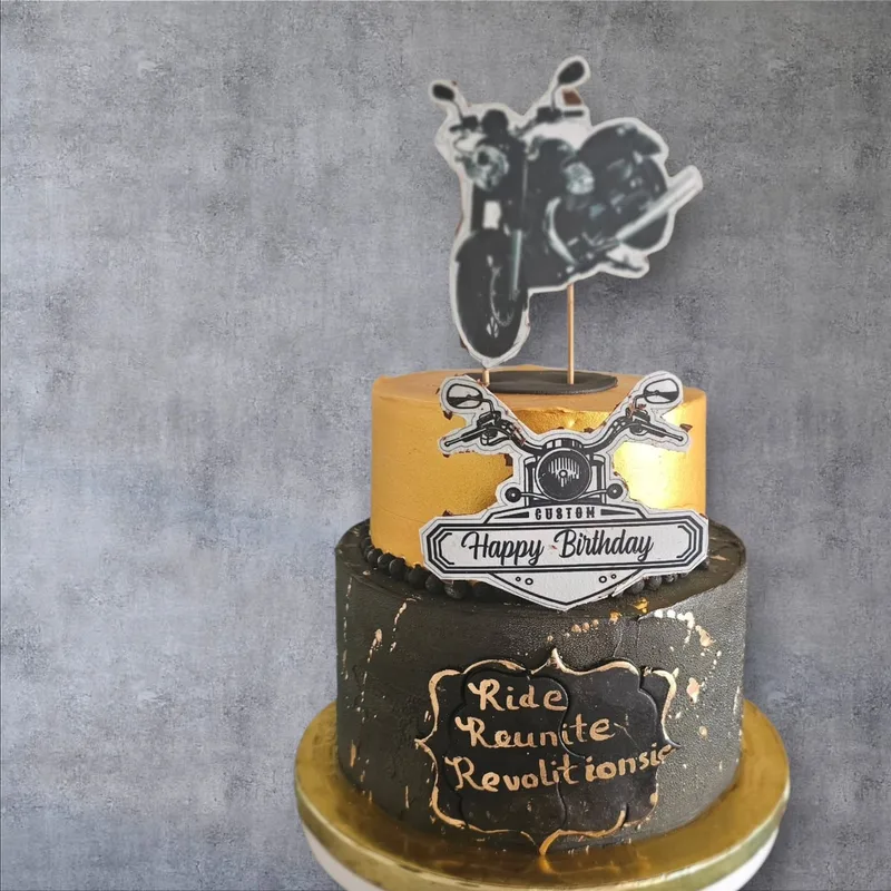 Biker Theme Black and Gold Cake