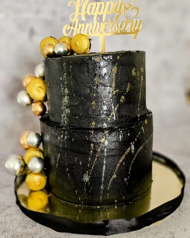 Black, Gold and Silver Anniversary Cake