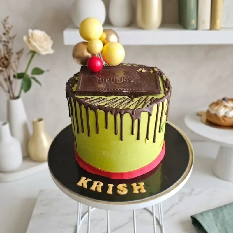 Olive Green Chocolate Drip Cake