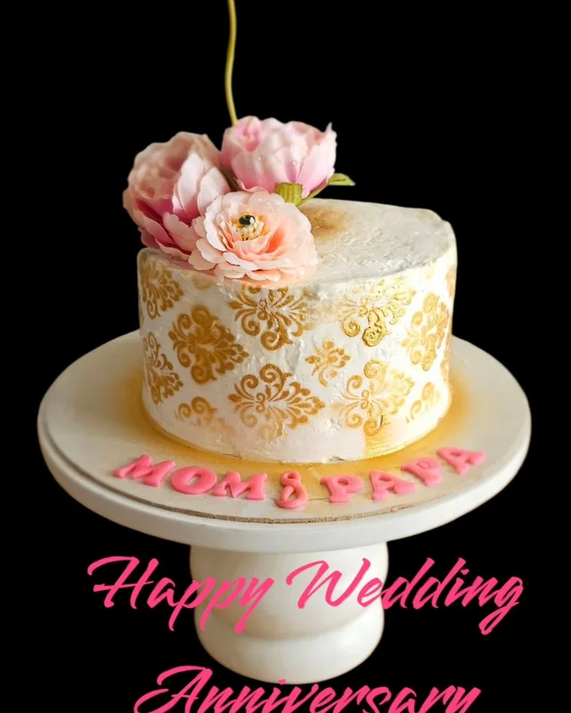 Vintage Gold Damask Anniversary Cake