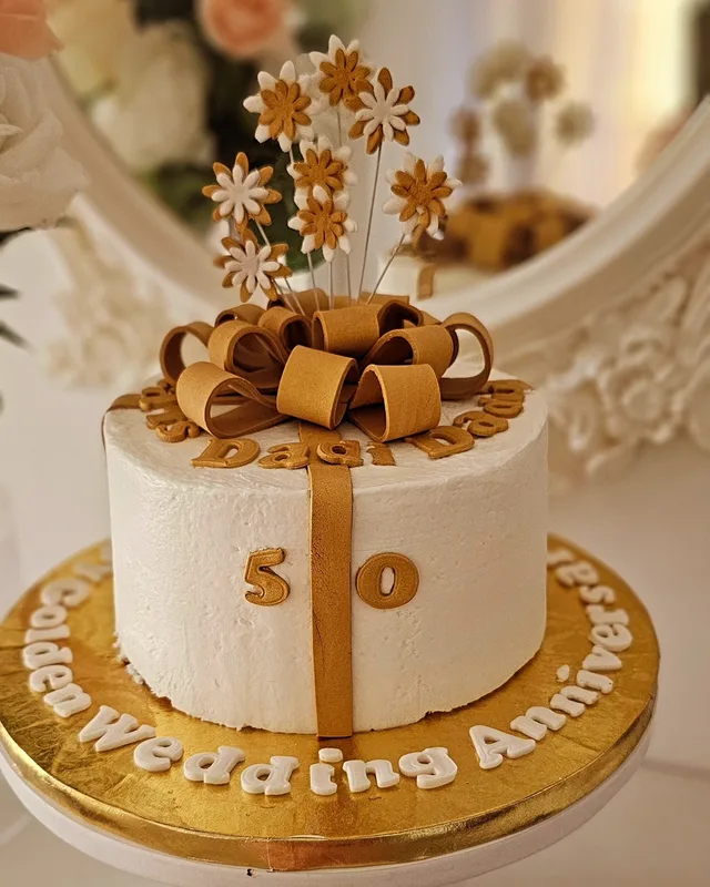 Golden Anniversary Gift Box Cake