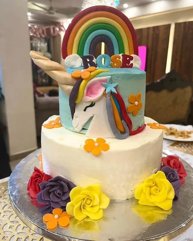 Two-Tier Unicorn Rainbow Cake