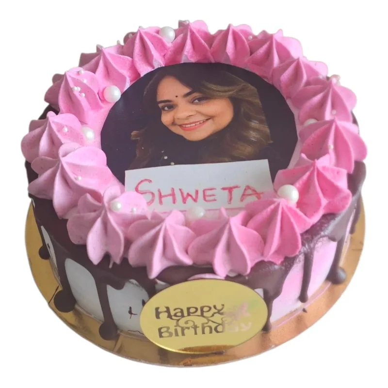 Personalized Pink Photo Drip Cake