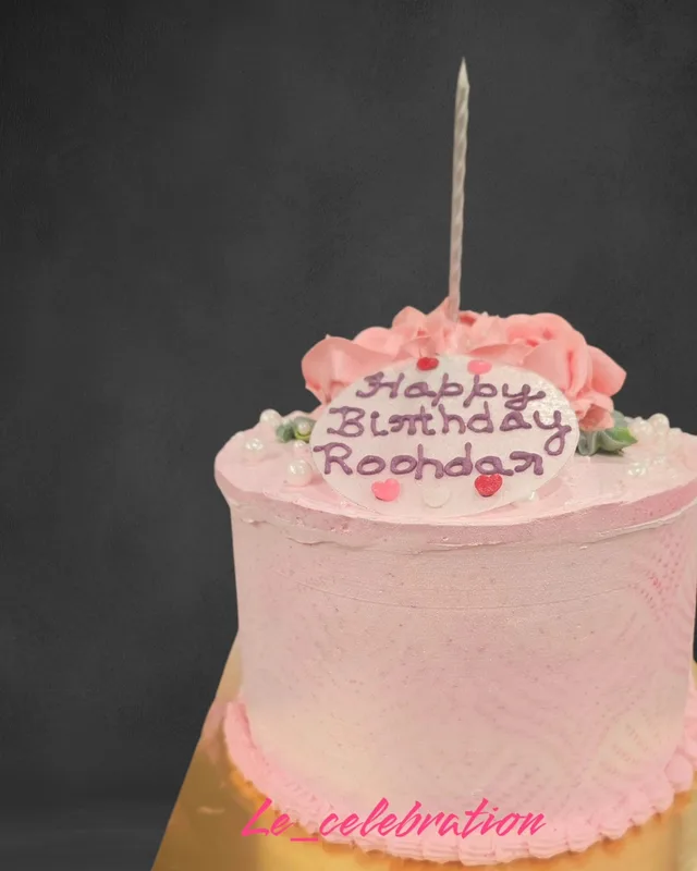 Pink Whipped Cream Floral Birthday Cake