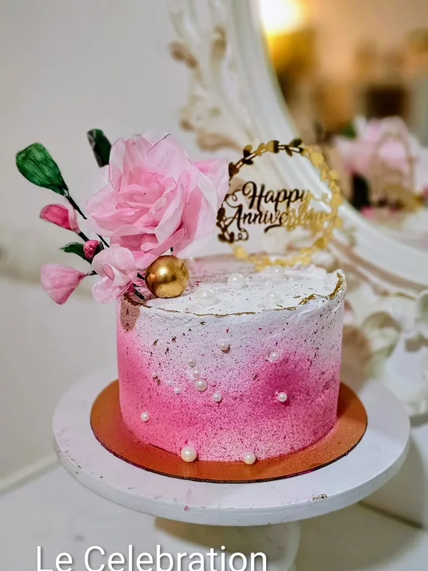 Blush Pink Floral Anniversary Cake
