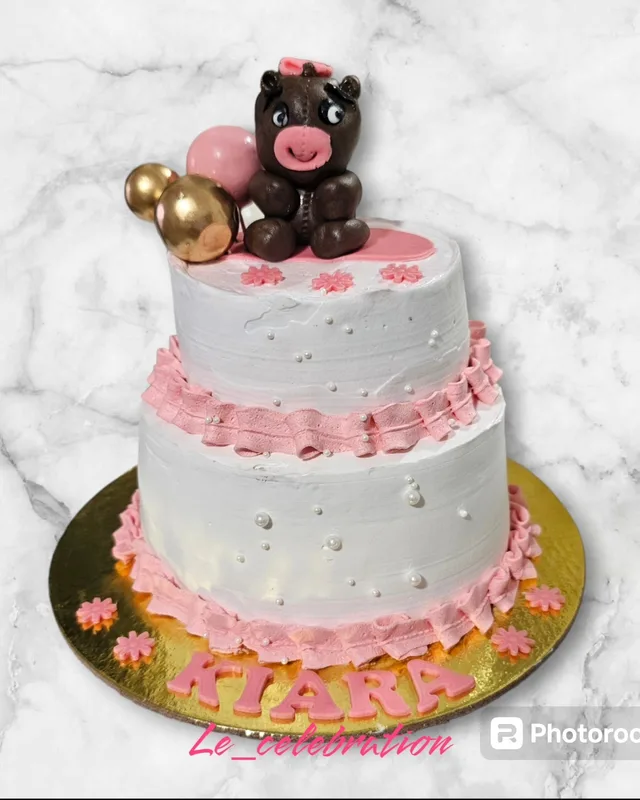 Pink Teddy Bear Two Tier Cake