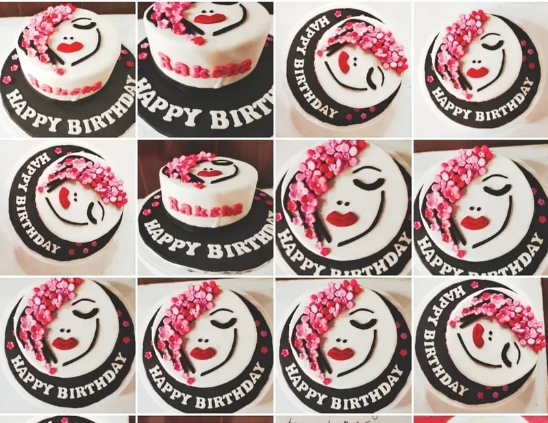 Floral Silhouette Lady Birthday Cake