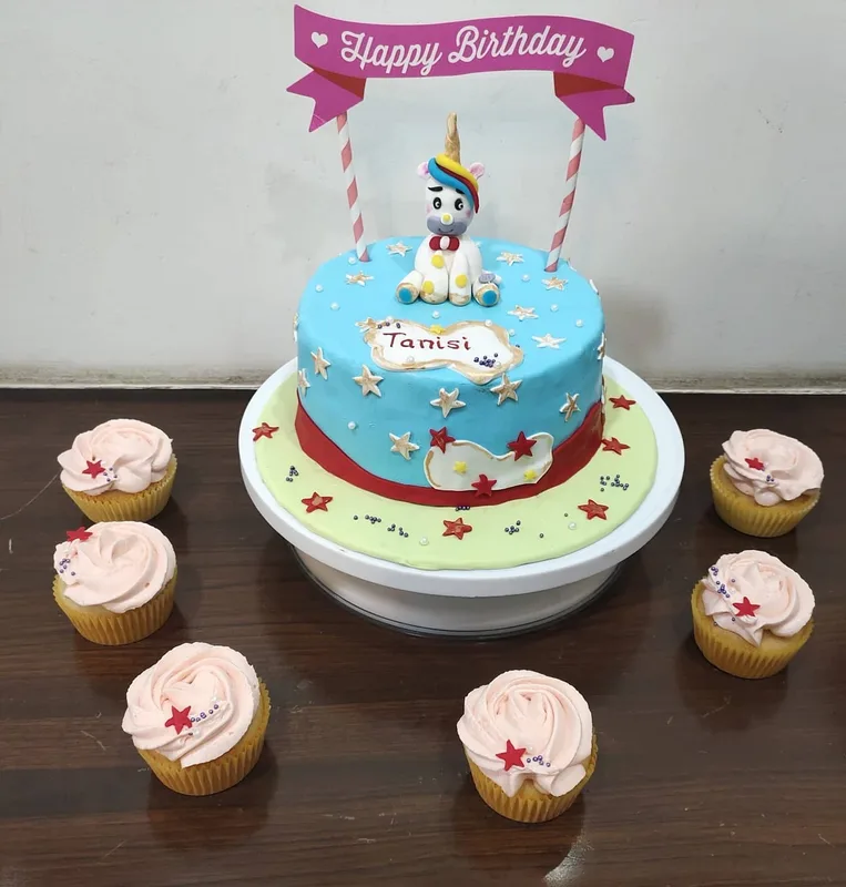 Unicorn Birthday Cake with Matching Cupcakes