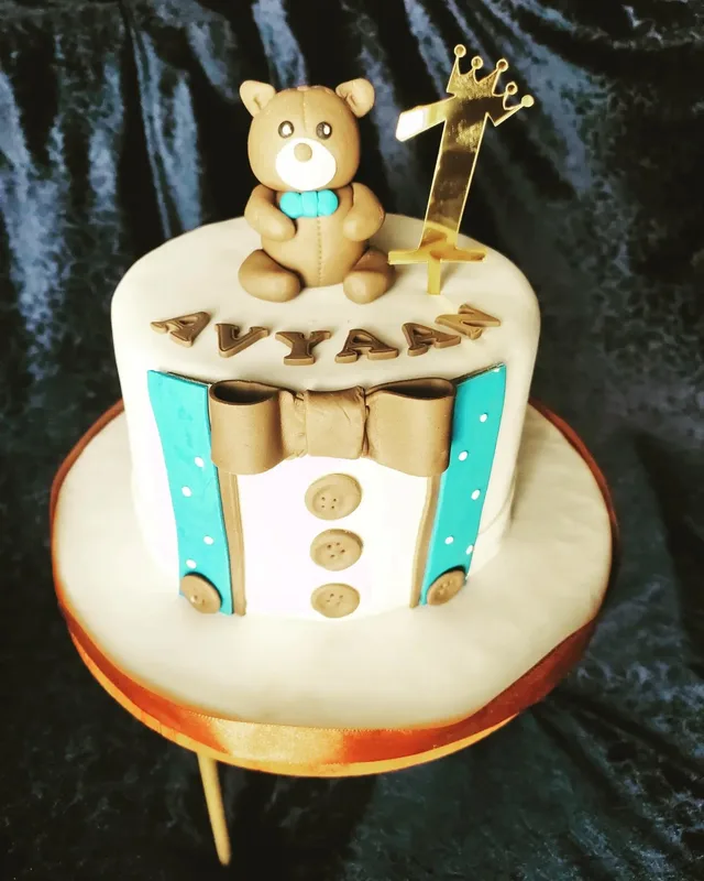 Little Gentleman Teddy First Birthday Cake