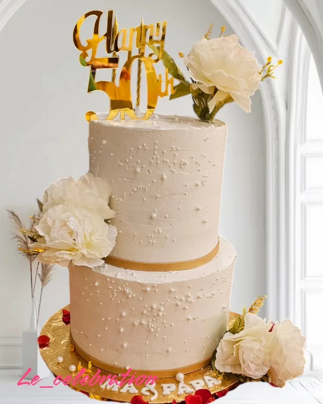Golden Jubilee Tiered Anniversary Cake