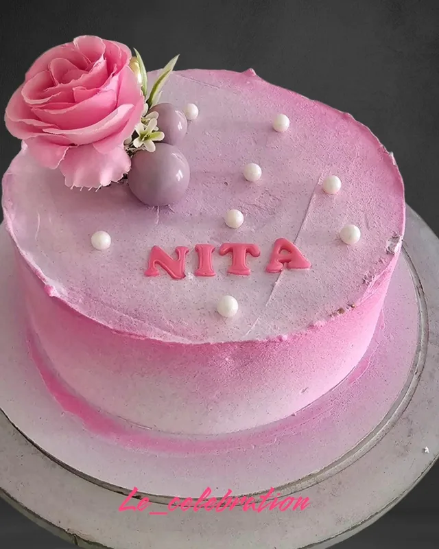 Personalized Pink Rose Cake