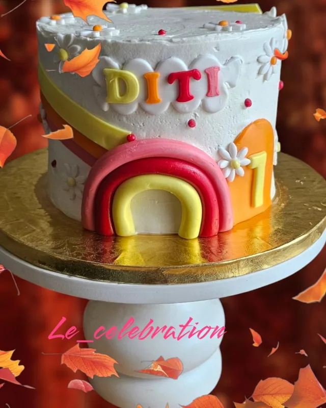 Retro Rainbow First Birthday Cake