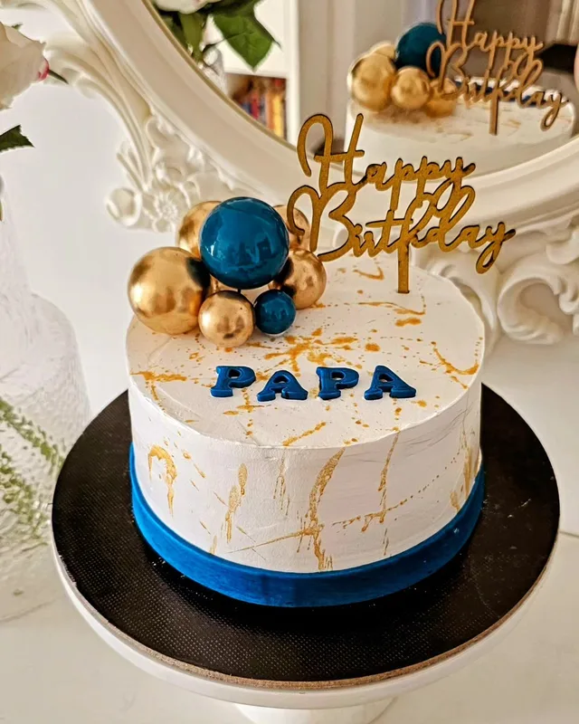 Royal Blue and Gold Birthday Cake