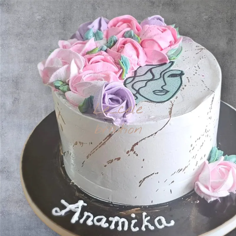 Pastel Floral Line Art Cake