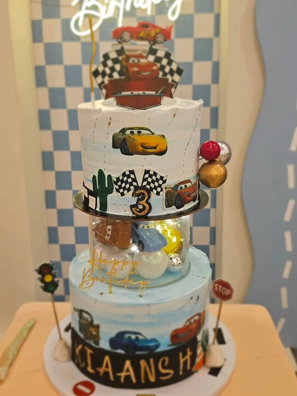 Cars-Themed Tiered Birthday Cake