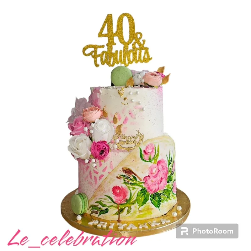 40 and Fabulous Hand-Painted Floral Cake