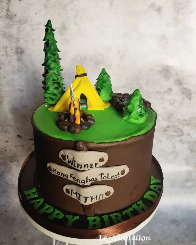Hiking Campfire Adventure Theme Cake