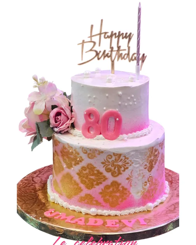 Elegant Pink and Gold Milestone Birthday Cake