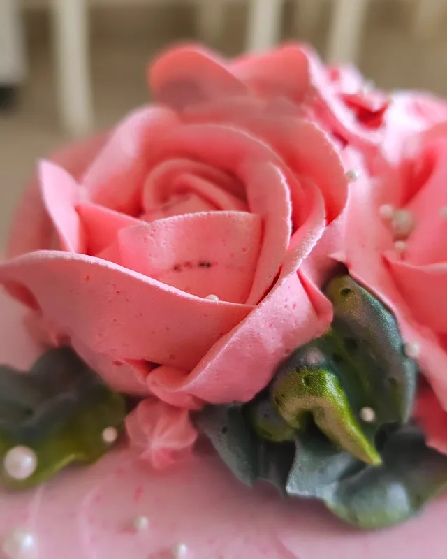 Pink Whipped Cream Rose Cake