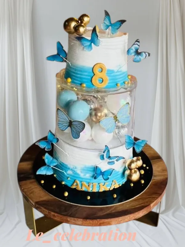 Blue Butterfly Floating Tier Cake