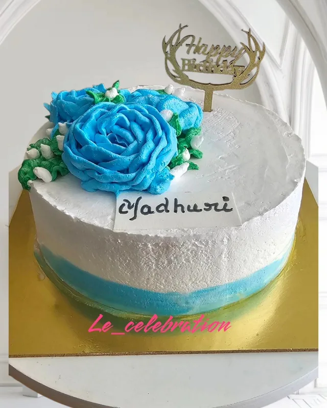 Blue Rose Whipped Cream Birthday Cake