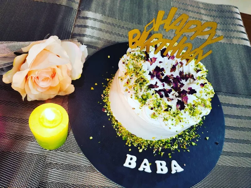 Eggless Pistachio Rose Cake