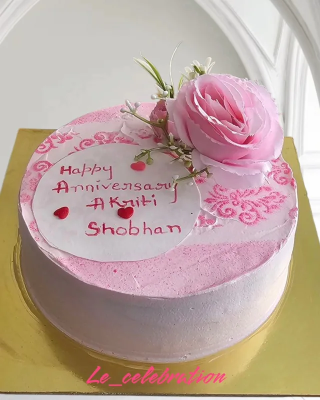 Pink Rose Anniversary Cake