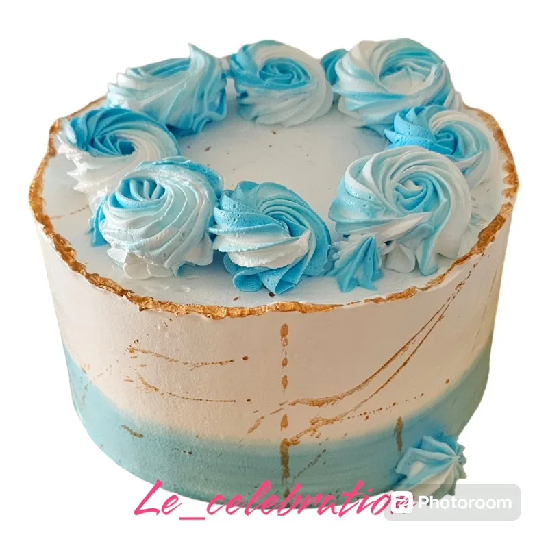Elegant Blue Rosette Celebration Cake
