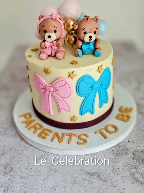 Twin Teddy Baby Shower Cake
