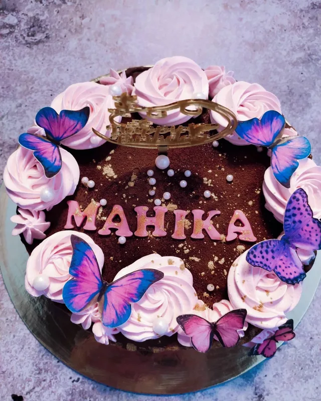Pink Butterfly Rosette Chocolate Cake