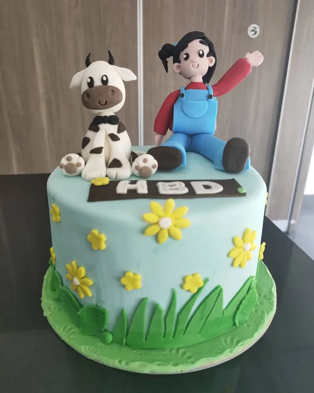 Farm Boy and Cow Fondant Cake