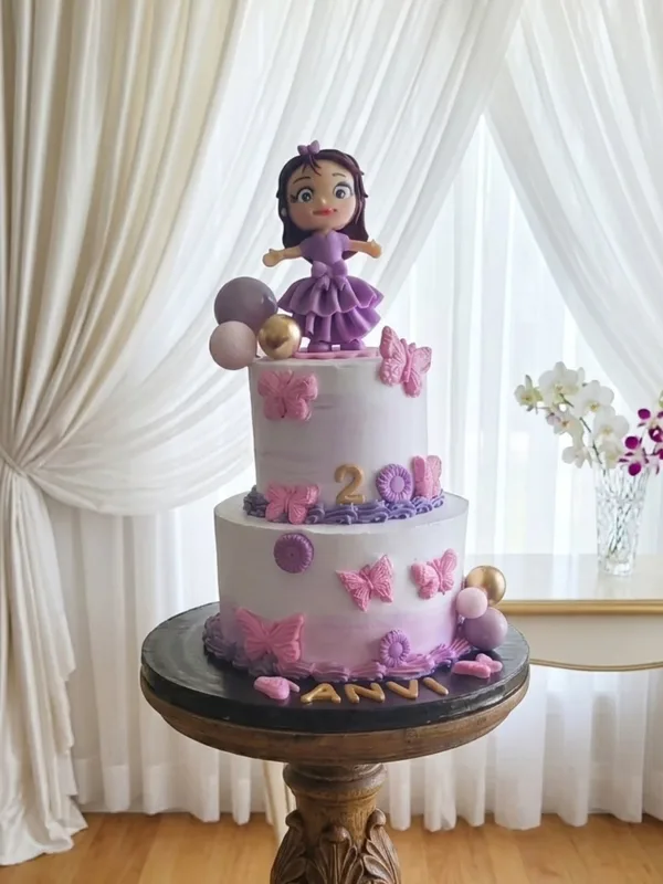 Lavender Butterfly Two-Tier Birthday Cake