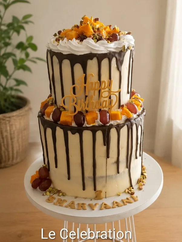 Two-Tier Fresh Fruit Chocolate Drip Cake